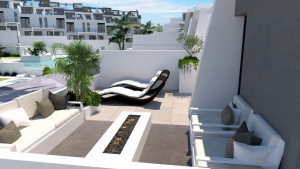 Infografia, diseño del solarium, vista piscina